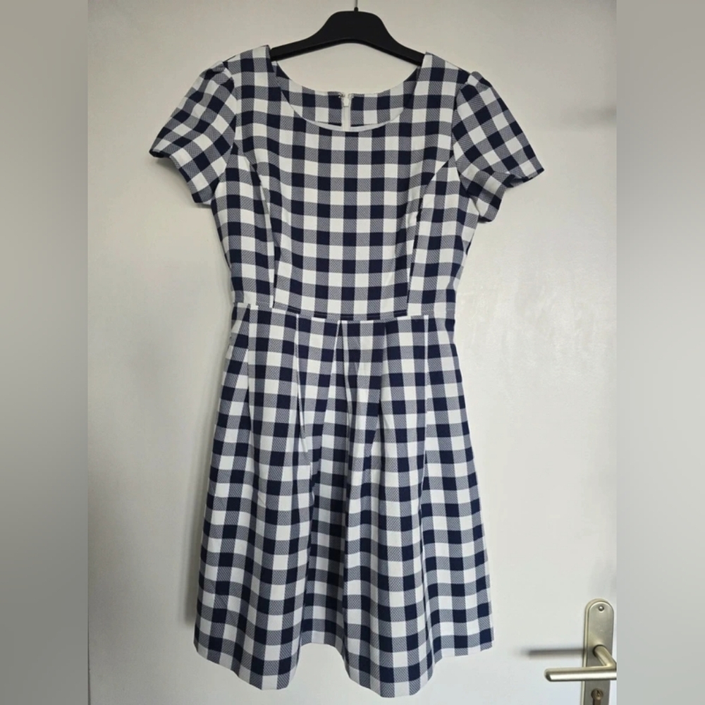 Classic Navy & White Gingham Fit-and-Flare Dress